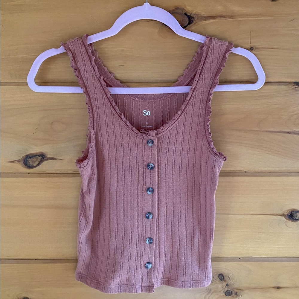 Burnt pink tank top with cabbage ruffles